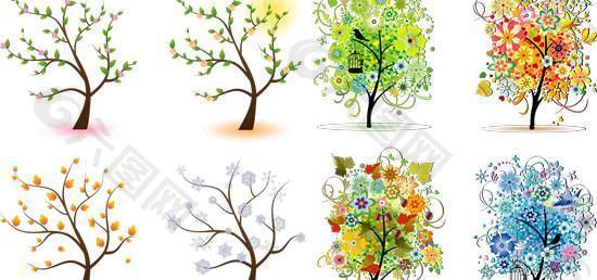 四种季节树木矢量图  AI