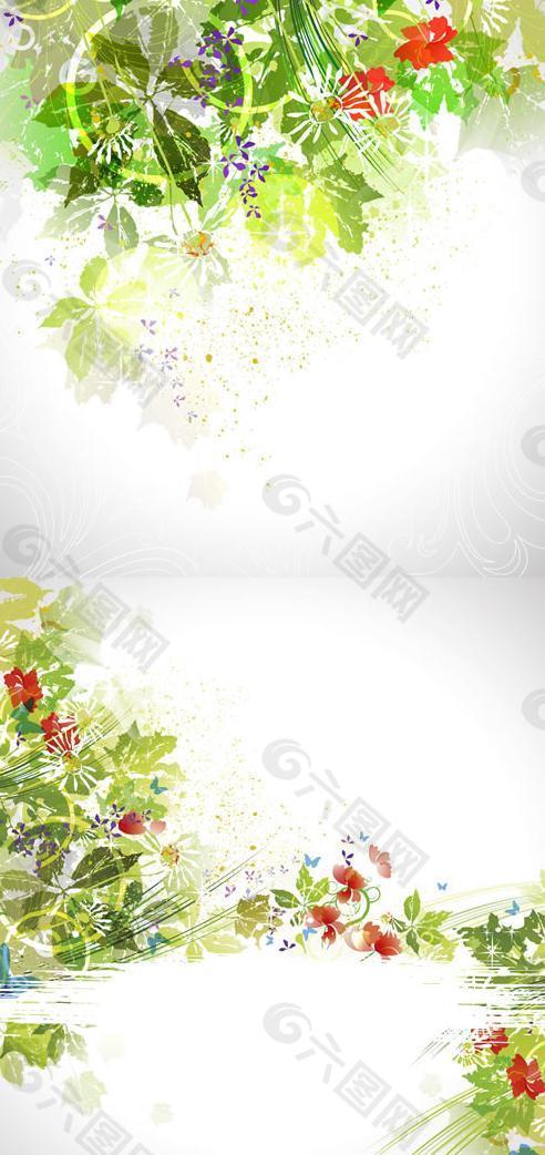 斑驳夏季植物彩绘背景矢量素材