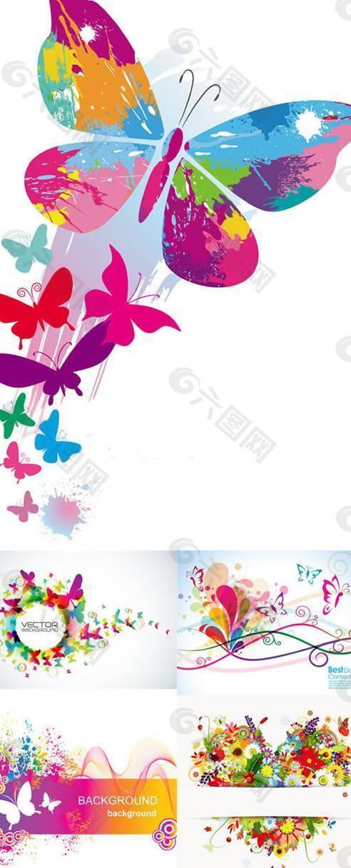 色彩斑斓蝴蝶花纹背景矢量素材