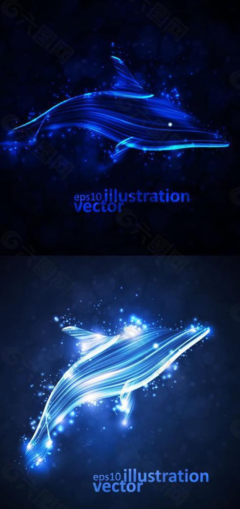 炫蓝光效海豚设计矢量素材