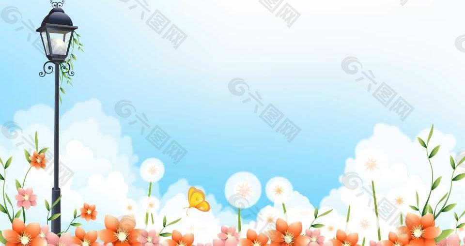 卡通花卉背景PPT模板