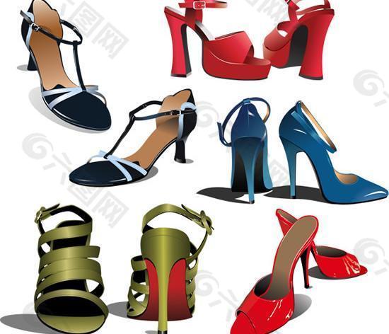 时尚女性高跟鞋设计矢量图  AI