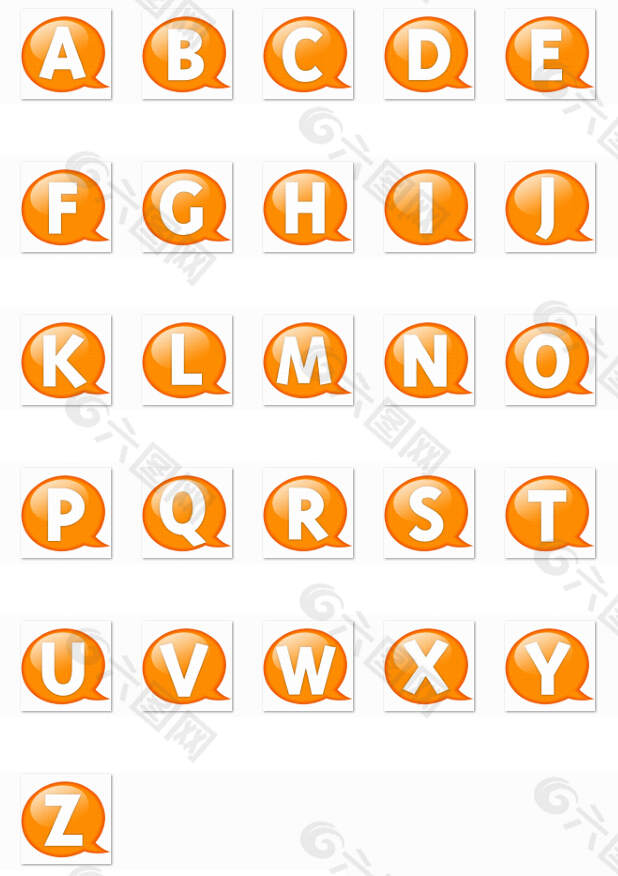橙色气泡字母PNG图标