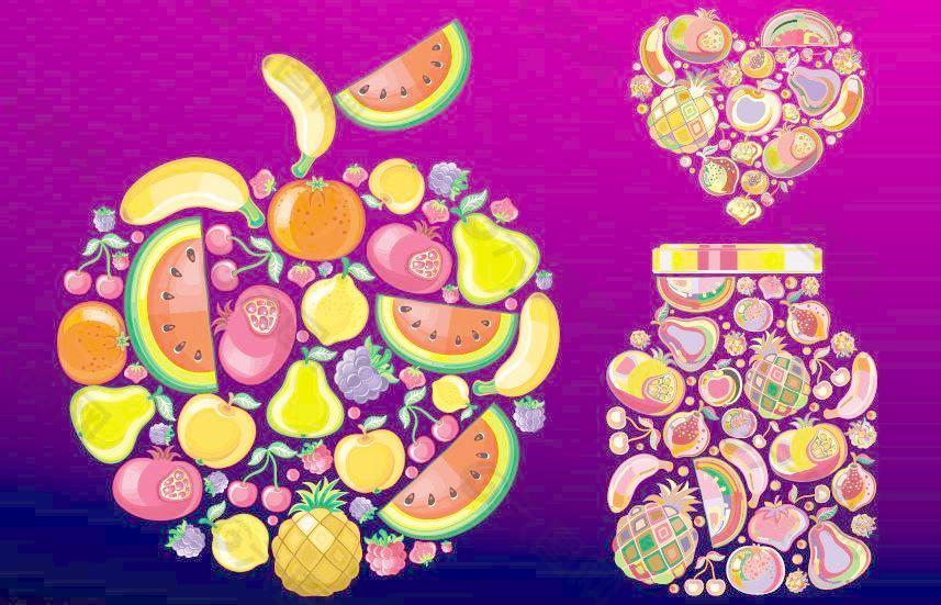水果拼图爱心罐头苹果图片