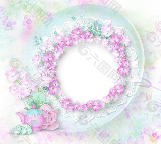 精美雅致粉色花卉相框PSD模
