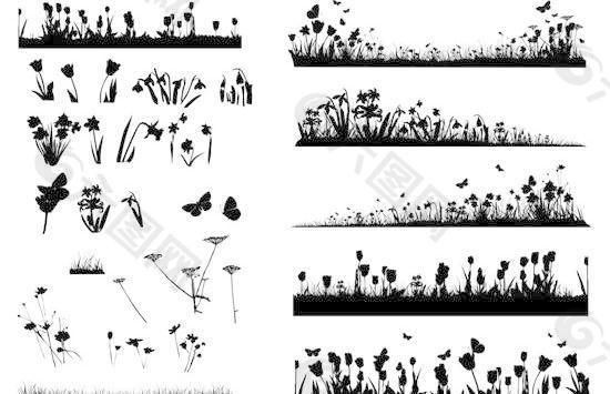 花卉植物剪影设计PSD分层素