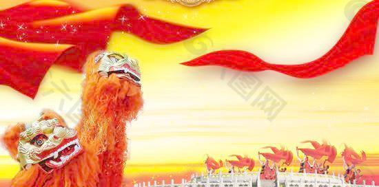 中国传统舞狮民族歌舞PSD分