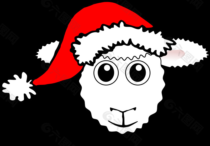 有趣的羊脸白卡通与圣克劳斯的帽子