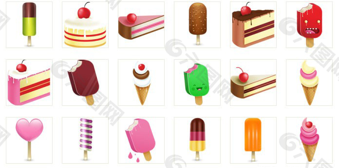 18个冰激凌和蛋糕冰棒png图标
