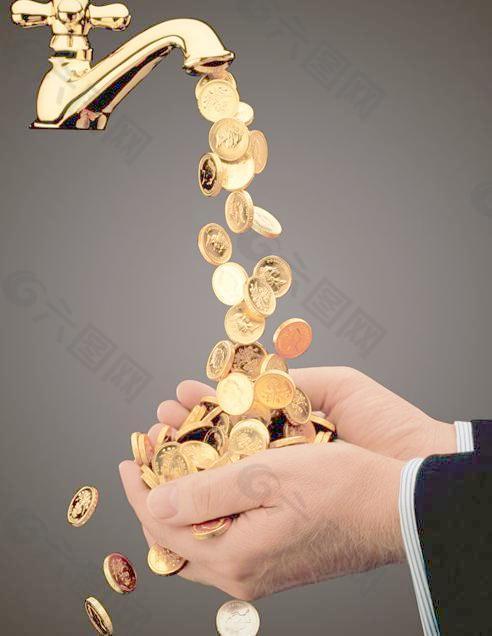 黄金水龙头与金币PSD素材