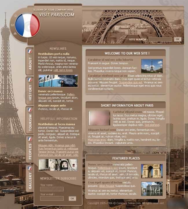 巴黎旅游信息网页模板
