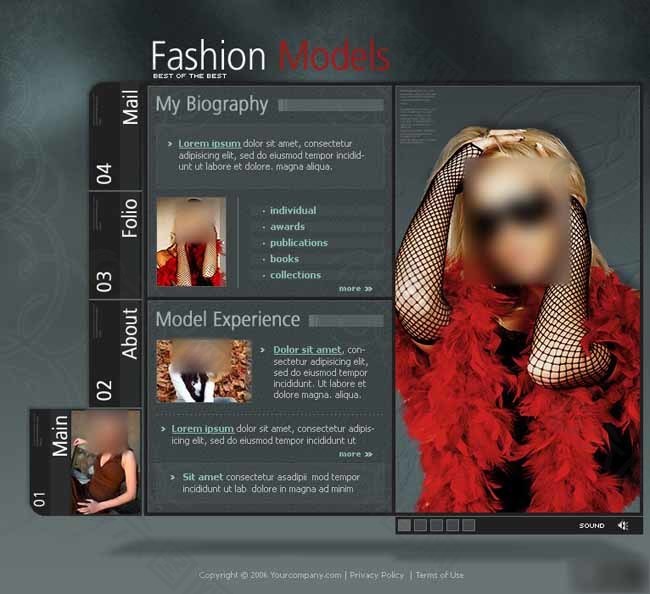 灰黑时尚模特公司网页模板