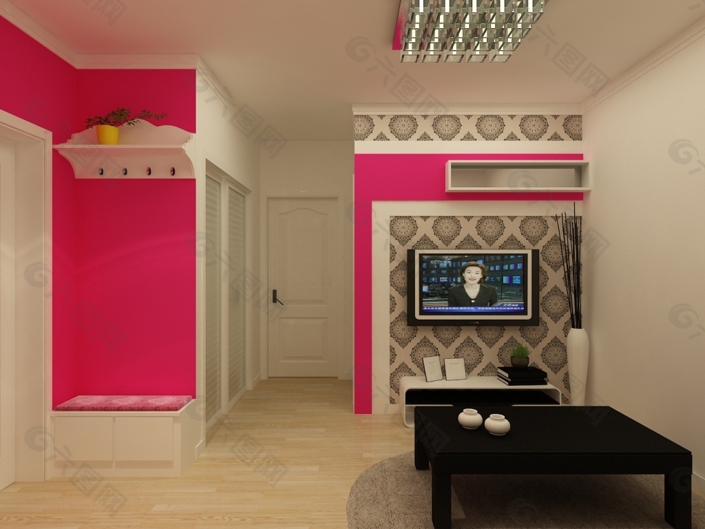 小客厅粉色房间6装修图-土巴兔装修效果图