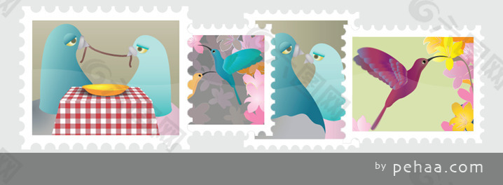 鸟类邮票矢量图