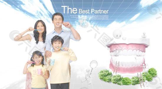 韩国家庭保护牙齿公益海报PS