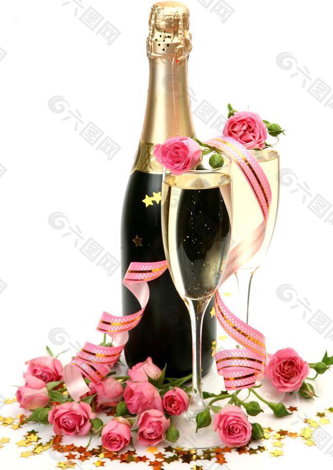 玫瑰香槟美酒图片