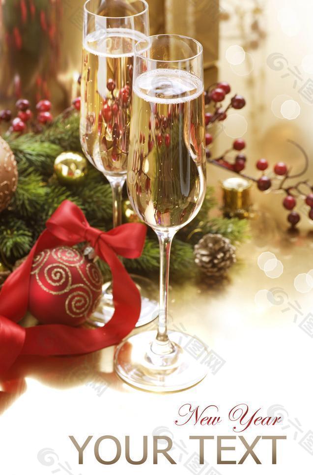 圣诞香槟美酒图片