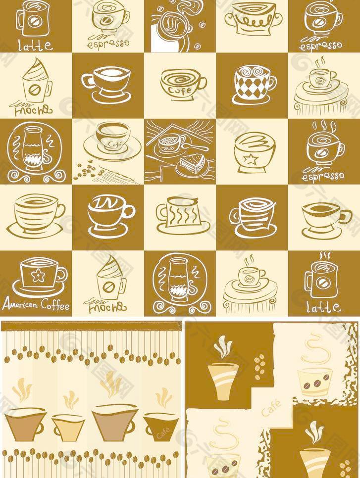 可爱手绘咖啡元素图片