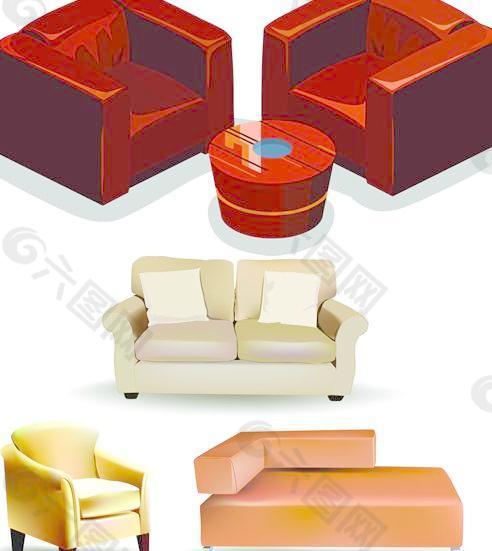 三维皮革沙发座椅矢量素材