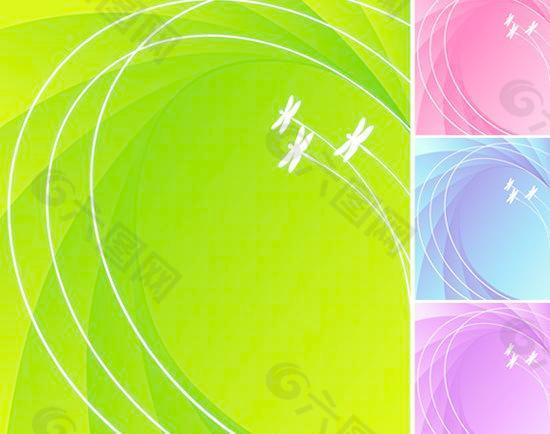 蜻蜓飞行轨迹彩色系列背景矢量