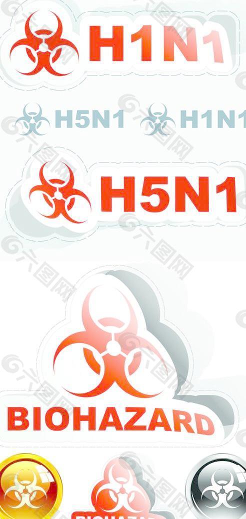HN1病毒标志贴纸矢量素材