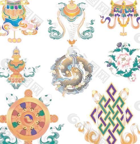 西藏传统吉祥八宝图案矢量素材