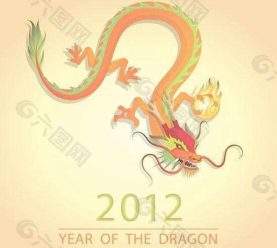 彩绘神龙2012新年插画矢量素材