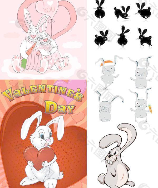 卡通爱情兔子矢量素材