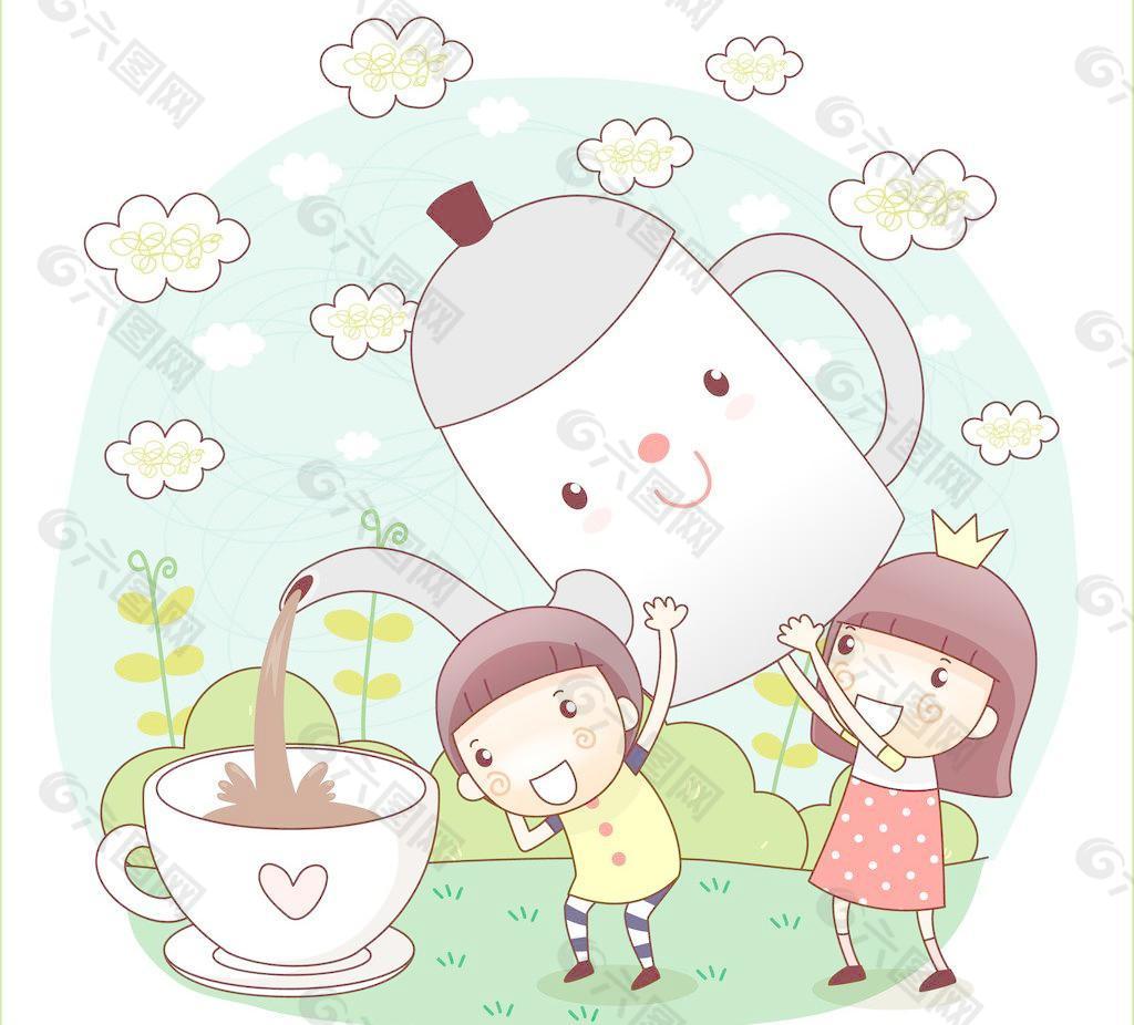 举着茶壶倒咖啡的孩子图片