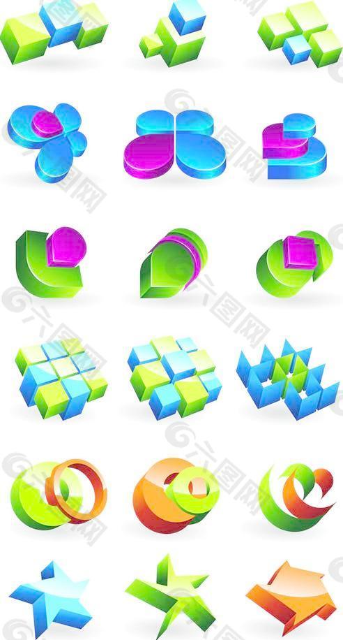 3D立体图型LOGO图标矢量素材