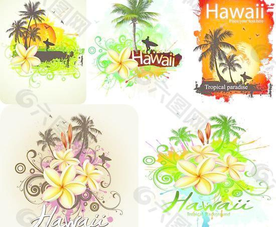 热带天堂夏威夷宣传海报矢量素