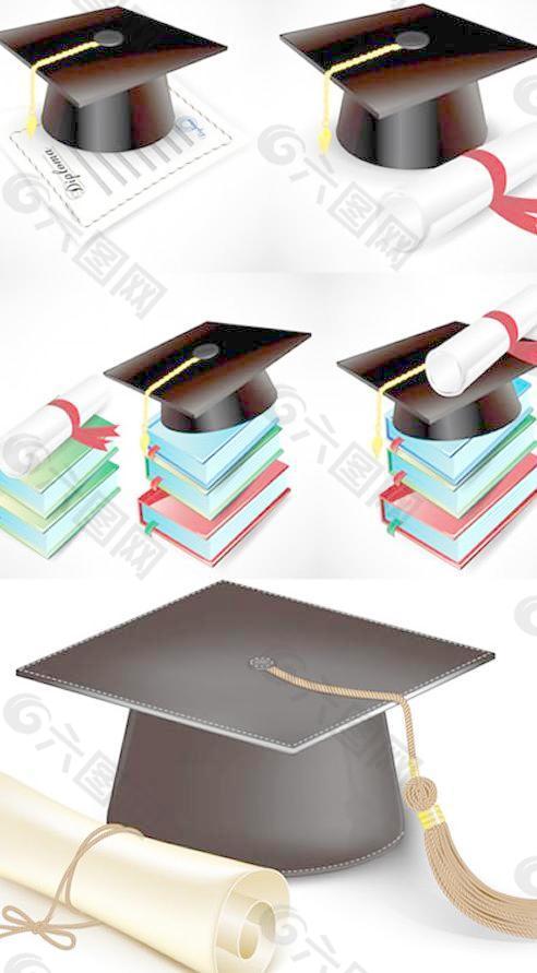 证书书籍学士帽矢量素材