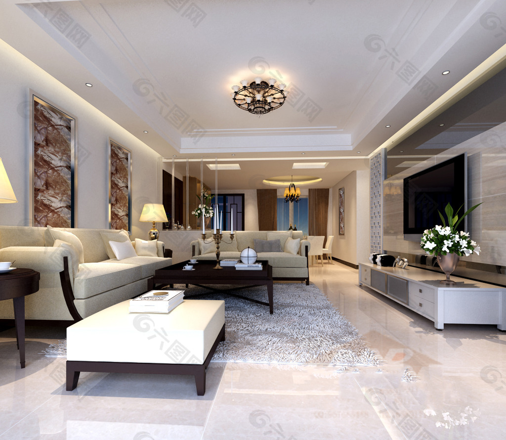 东山苑现代风格简约白色客厅装修效果图 – 设计本装修效果图