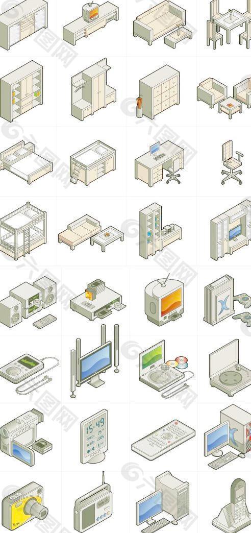 家具与数码产品图标矢量素材