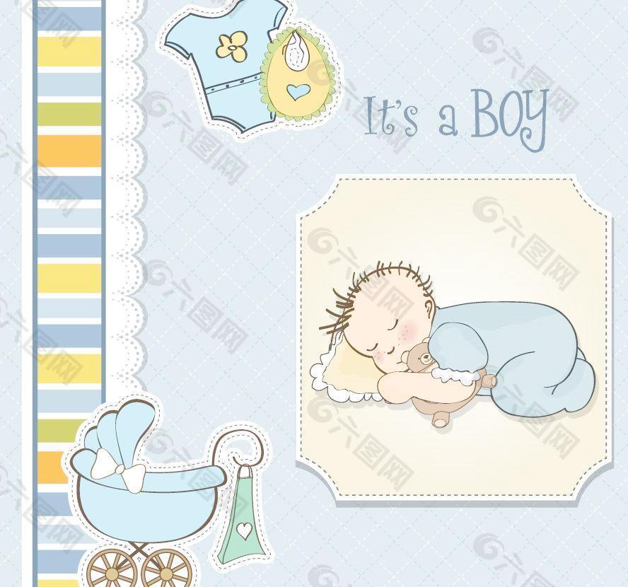 睡觉的可爱宝宝婴儿卡片图片