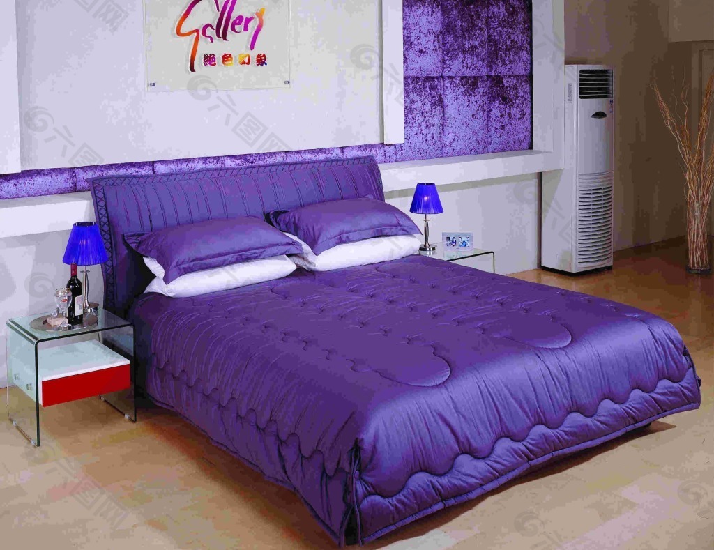 现代时尚卧室浅紫色背景墙室内装修效果图图片素材-编号29316752-图行天下
