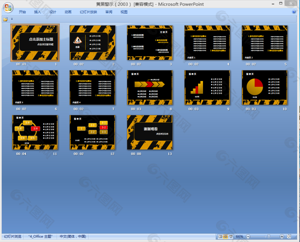 黄黑警示ppt模板下载