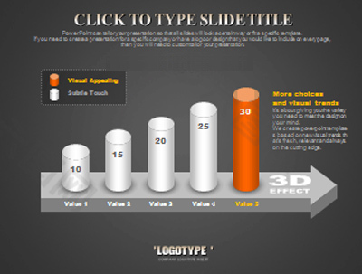 三维柱状数据图示PPT样式