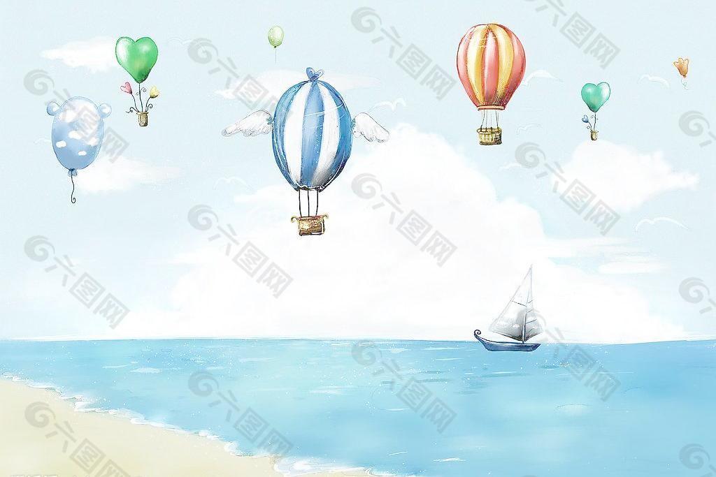 {夏之爽}《背景素材.儿童模板.海边.气球.夏天素材》8图片