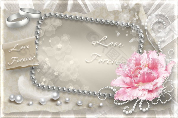 浪漫婚礼珍珠戒指相框psd素材免费下载