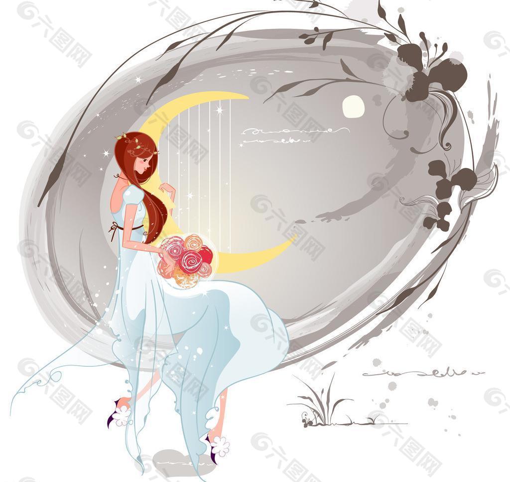 抱着月亮琴的美丽新娘图片