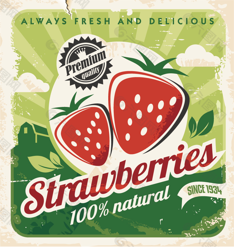 鲜美草莓促销海报矢量素材