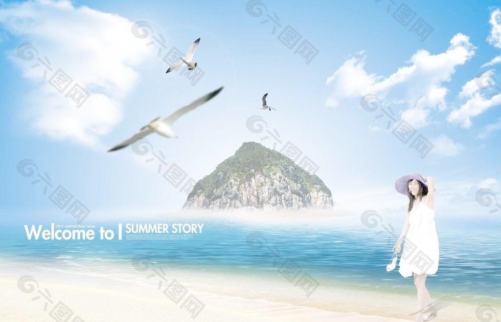 夏日海滩美女图片