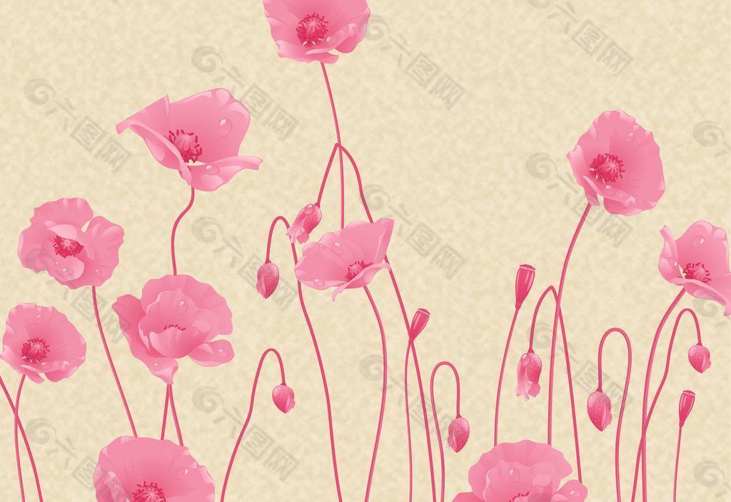 个性壁画 大型壁画 粉色花朵图片