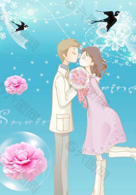 韩国卡通情侣 浪漫求爱 情人节素材图片