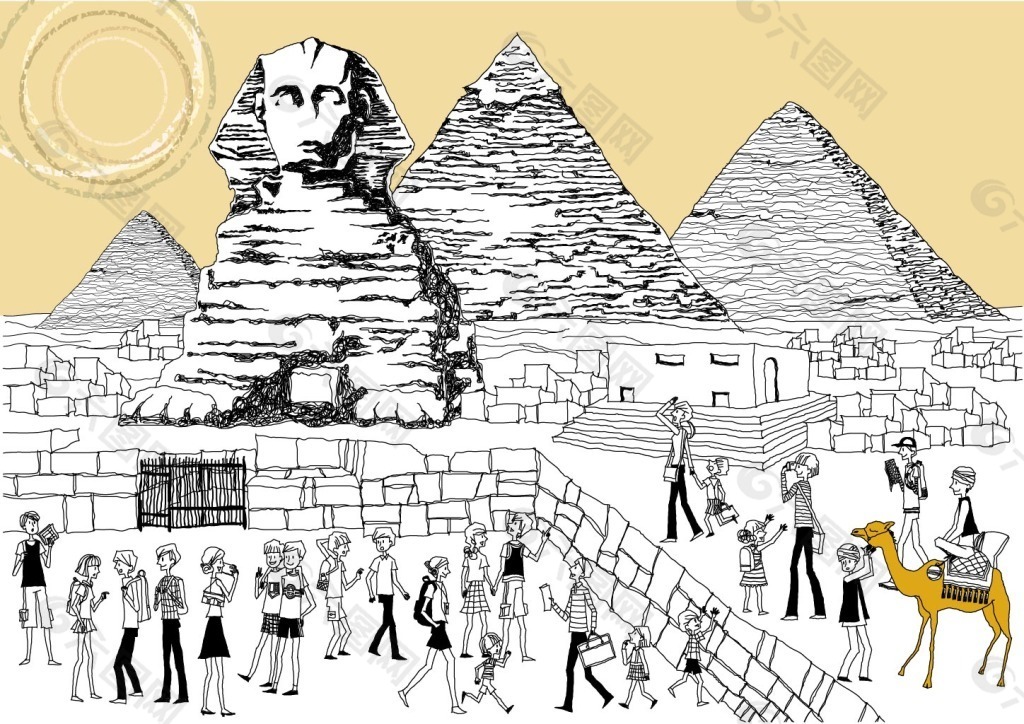 吉萨金字塔群素描图片