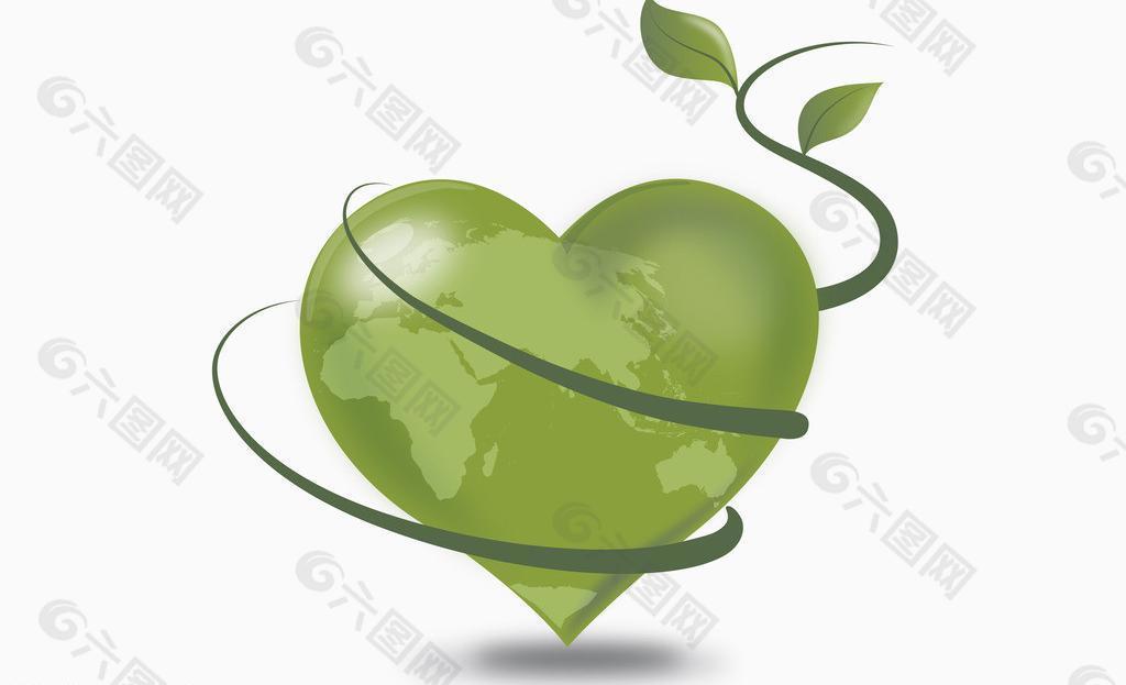 心形地球绿叶素材图片