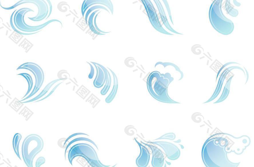 蓝色动感水珠水波装饰矢量图片