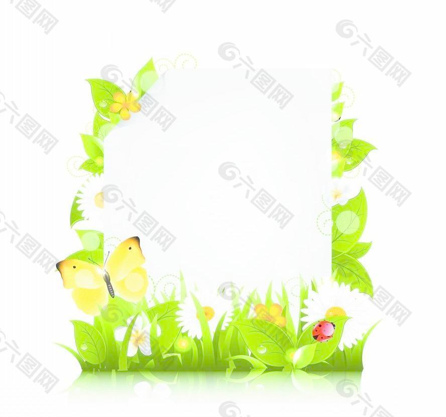 绿叶鲜花瓢虫蝴蝶 绿色生态环保图片