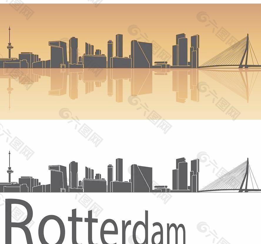 鹿特丹城市建筑剪影图片